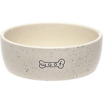 Ceramic Pet Bowl 3 cup Capacity Durable Speckled Dish with Woof Graphic Food Water Feeder