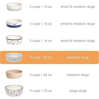 Ceramic Pet Bowl 3-Cup Capacity Durable Speckled Dish with Woof Graphic Food Water Feeder