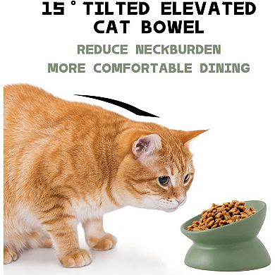 Ceramic Raised Cat Bowl, Cat Food Bowls Elevated Tilted, Ceramic Pet Bowl Whisker Friendly