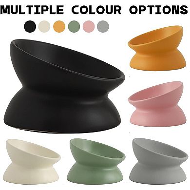 Ceramic Raised Cat Bowl, Cat Food Bowls Elevated Tilted, Ceramic Pet Bowl Whisker Friendly