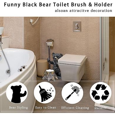 Cute Bear Toilet Brush Holder Set, Solidly, Flexible, Durable Style Stylish