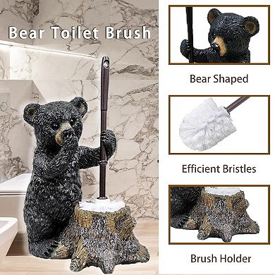 Cute Bear Toilet Brush Holder Set, Solidly, Flexible, Durable Style Stylish