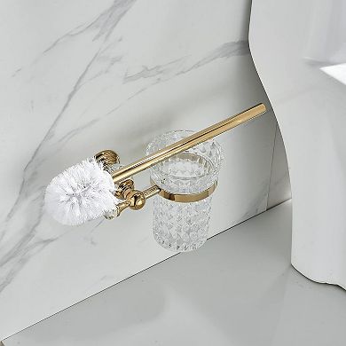 Crystal Toilet Brush Holder, Polished Gold Brush Handle with Replaceable Brush Head