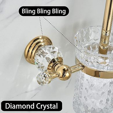 Crystal Toilet Brush Holder, Polished Gold Brush Handle with Replaceable Brush Head