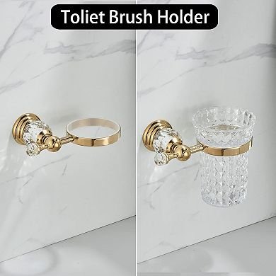 Crystal Toilet Brush Holder, Polished Gold Brush Handle with Replaceable Brush Head