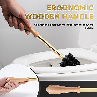 Ceramic Bathroom Toilet Scrubber Brush Organizer with Wooden & Stainless SteelHandle, Cute