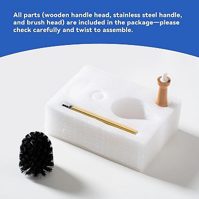Ceramic Bathroom Toilet Scrubber Brush Organizer with Wooden & Stainless SteelHandle, Cute