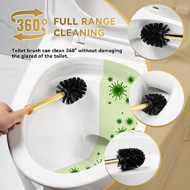 Ceramic Bathroom Toilet Scrubber Brush Organizer with Wooden & Stainless SteelHandle, Cute