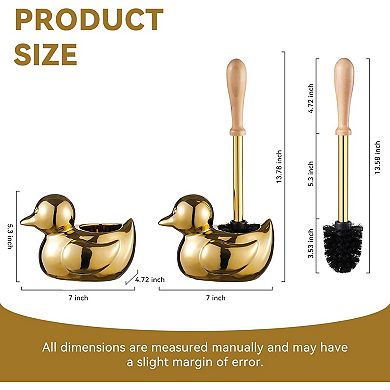 Ceramic Bathroom Toilet Scrubber Brush Organizer with Wooden & Stainless SteelHandle, Cute
