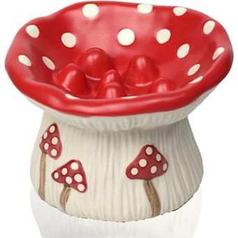 Ceramic Cat Slow Feeder, Cute Mushroom Shape Elevated Food Bowl, Shallow Raised Cat Dish