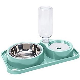 Double Dog Cat Bowls, 2 in Pet Water and Food Bowl Set with Automatic Gravity Water Bottle