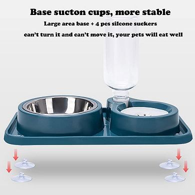 Double Dog Cat Bowls, 2 in1 Pet Water and Food Bowl Set with Automatic Gravity Water Bottle
