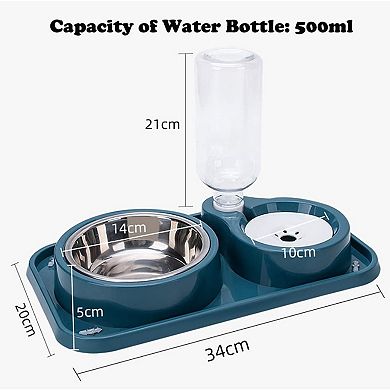 Double Dog Cat Bowls, 2 in1 Pet Water and Food Bowl Set with Automatic Gravity Water Bottle