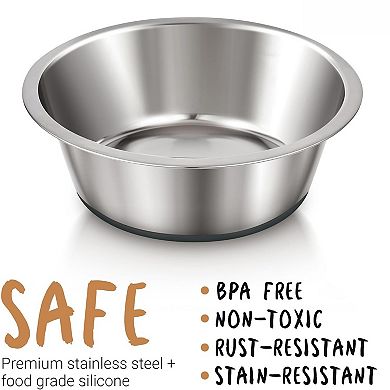 Deep Stainless Steel Anti-Slip Dog Bowls - 2-Pack, 8 Cups