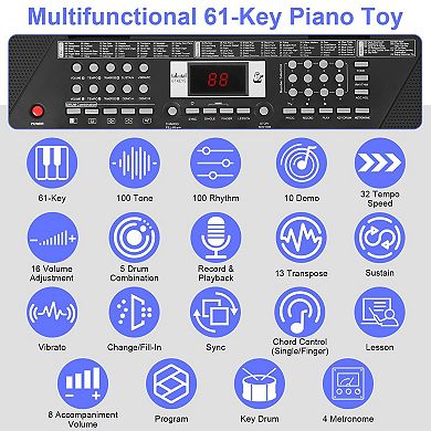 61-Key Digital Music Keyboard for Kids with Microphone & Stand