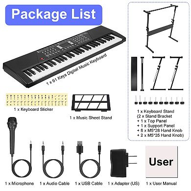 61-Key Digital Music Keyboard for Kids with Microphone & Stand