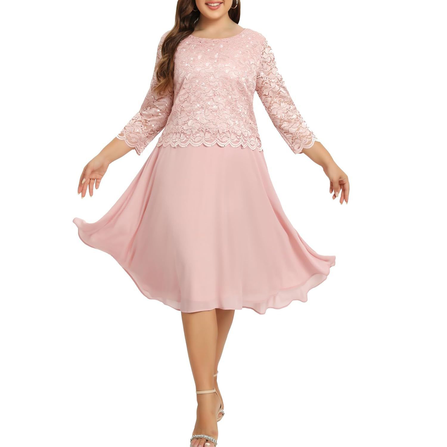 Женские платья Plus Size Tea Length Sequin Lace Dress Mother Gifts Special Occasion Wedding Party Dresses Pi