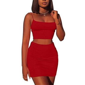 Womens Cami Crop Top with Matching Bodycon Mini Skirt