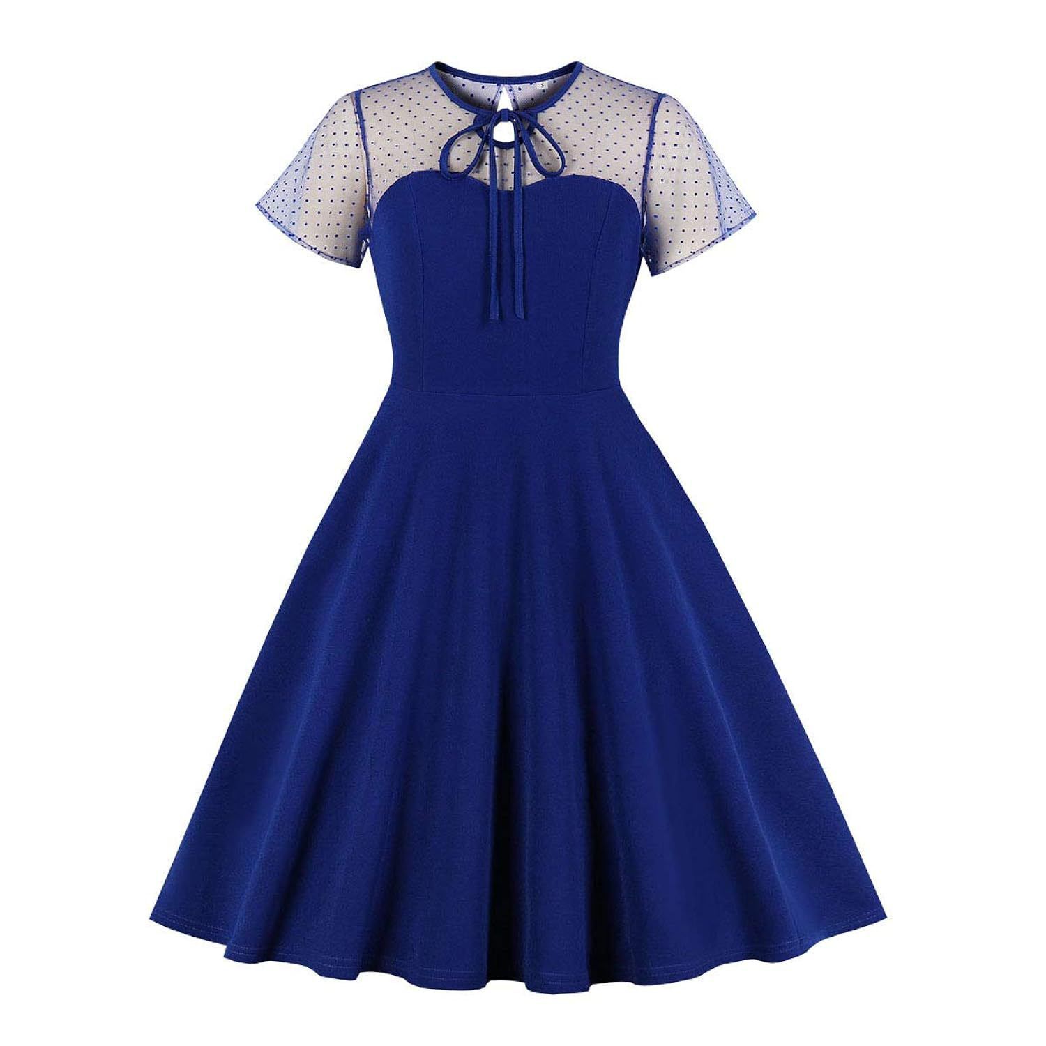 Женские платья Vintage Illusion Polka Dot Embroidery Keyhole Tie 1950S A-Line Cocktail Dress 50S 60S Retro S