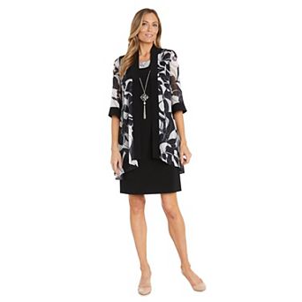 Womens Plus Size Classic Knee Length Jacket Dress, Black/White