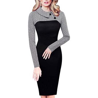 Womens Retro Chic Colorblock Lapel Career Tunic Dress B238