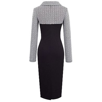 Womens Retro Chic Colorblock Lapel Career Tunic Dress B238