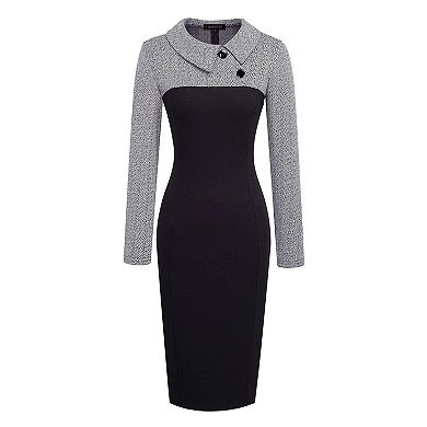 Womens Retro Chic Colorblock Lapel Career Tunic Dress B238