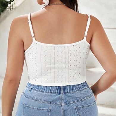 Women's Plus Size Eyelet Wrap Cami Sleeveless Slim Fit Cropped Tank Top