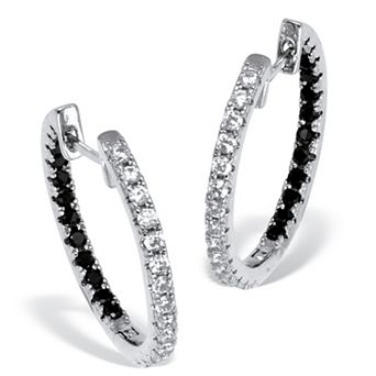 PalmBeach Jewelry Round Black and White Crystal Silvertone Hoop Earrings 26mm
