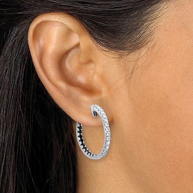 PalmBeach Jewelry Round Black and White Crystal Silvertone Hoop Earrings 26mm