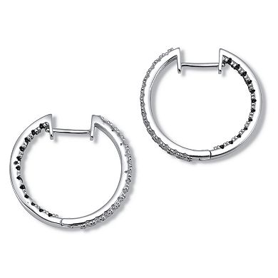 PalmBeach Jewelry Round Black and White Crystal Silvertone Hoop Earrings 26mm