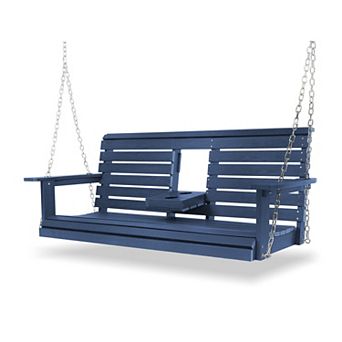 3-Seat Porch Swing, HIPS 5-Feet Bench Swing ,18/8 Stainless Steel Hardware (Navy Blue)
