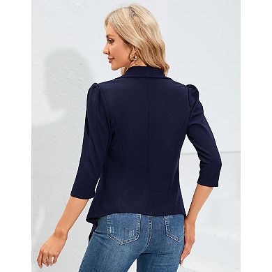 Womens Blazer Three Quarter Sleeve Peplum Hem Casual Open Front Cardigan Jacket