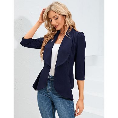 Womens Blazer Three Quarter Sleeve Peplum Hem Casual Open Front Cardigan Jacket