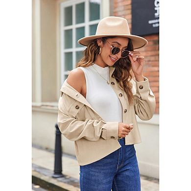 Womens Cropped Corduroy Shackets Button Down Jackets Tops Fall Trendy Lightweight Long Sleeve Shirts