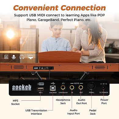 88 Key Digital Piano Keyboard With Semi Weighted Keys Adjustable Stand And Triple Pedals