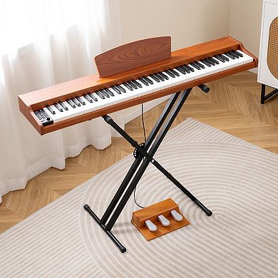 88 Key Digital Piano Keyboard With Semi Weighted Keys Adjustable Stand And Triple Pedals