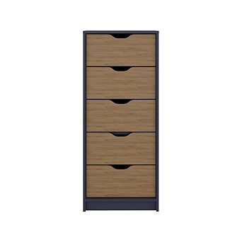 Basilea 5 Drawers Tall Dresser, Pull Out System, Blue Natural Oak