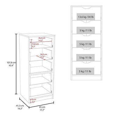 Basilea 5 Drawers Tall Dresser, Pull Out System, Blue Natural Oak
