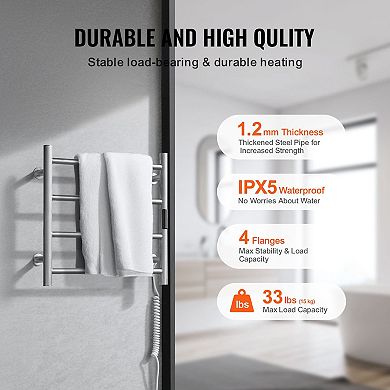 4-Bar Heated Towel Rack Wall Mounted with Timer LED Display Silver