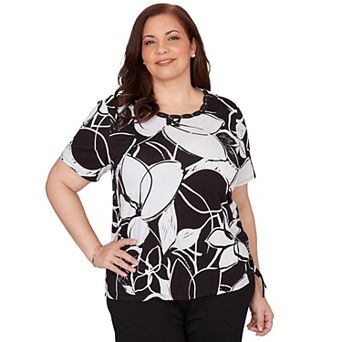 Plus Size Alfred Dunner Abstract Floral Embellished Side Tie T-Shirt