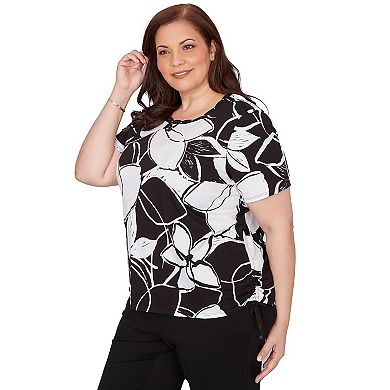 Plus Size Alfred Dunner Abstract Floral Embellished Side Tie T-Shirt