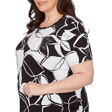 Plus Size Alfred Dunner Abstract Floral Embellished Side Tie T-Shirt