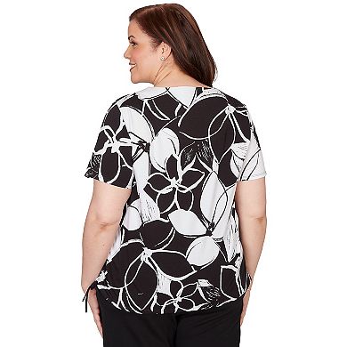 Plus Size Alfred Dunner Abstract Floral Embellished Side Tie T-Shirt
