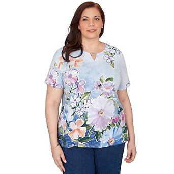 Plus Size Alfred Dunner Artisan Floral Split Neck T-Shirt