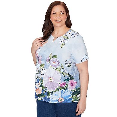 Plus Size Alfred Dunner Artisan Floral Split Neck T-Shirt