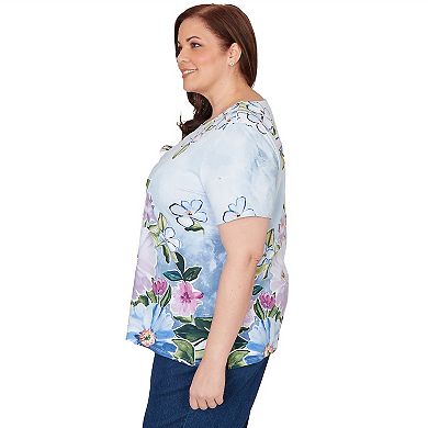 Plus Size Alfred Dunner Artisan Floral Split Neck T-Shirt
