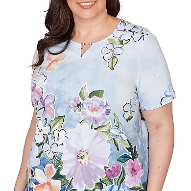 Plus Size Alfred Dunner Artisan Floral Split Neck T-Shirt