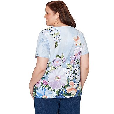 Plus Size Alfred Dunner Artisan Floral Split Neck T-Shirt