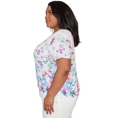 Plus Size Alfred Dunner Butterfly Beaded Side Tie Ruched T-Shirt